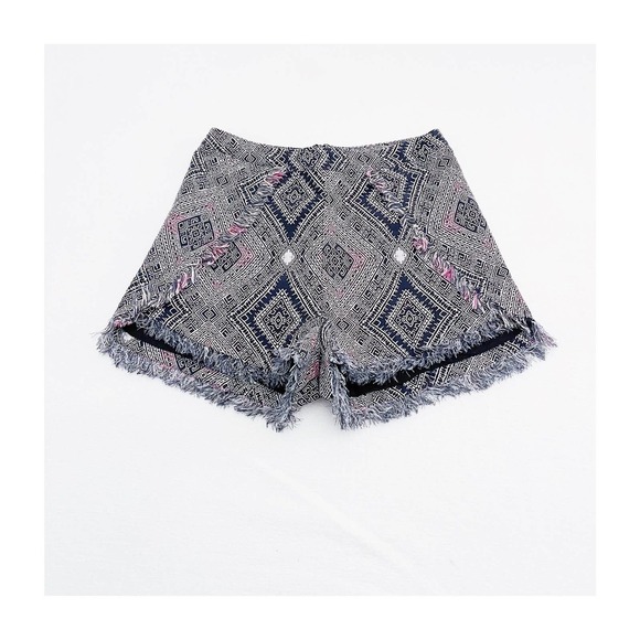 Rory Beca Blue Printed Shorts Fringe Detailing SZM - Picture 1 of 6